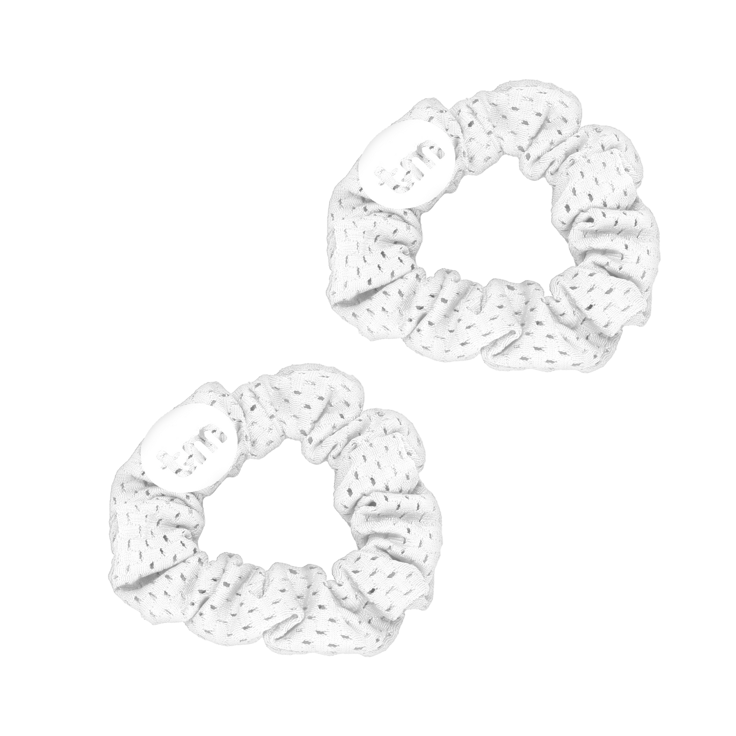 SS24 WHITE MINI SCRUNCHIES-SET OF 2 SPORTS MESH (GLOW IN THE DARK LOGO)