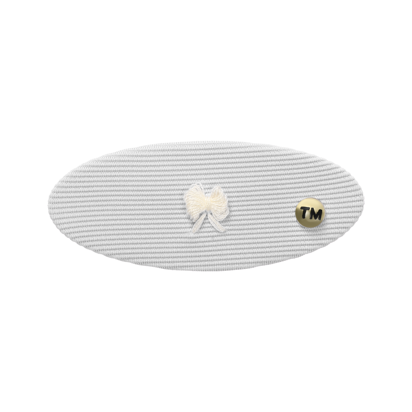 Bow Embroidery Knit Collection Oval Barrette Clip (White)