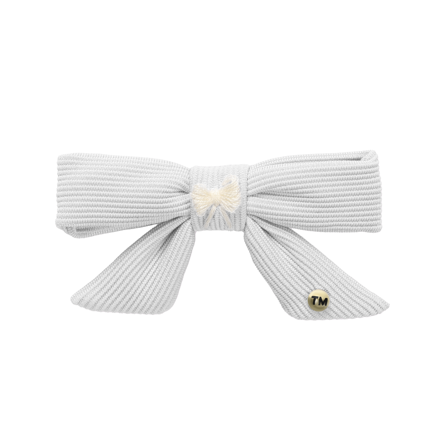 Bow Embroidery Knit Collection Medium 3" Bow Clip (White)