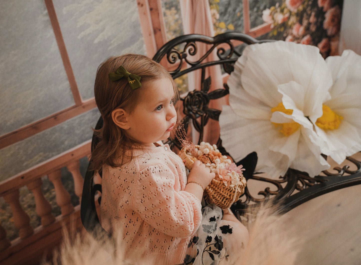 Solid TM Embroidery Mini Bow Clip Set Of 2 (Green)