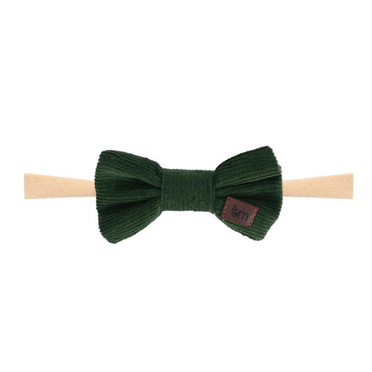 Corduroy Nylon Baby Band With Bow (Dark Green)