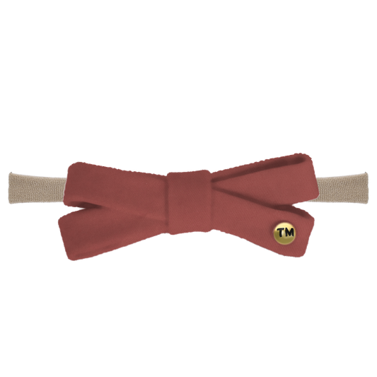 Denim Colored Embroidery Logo Baby Bow Nylon Headband (Maroon)