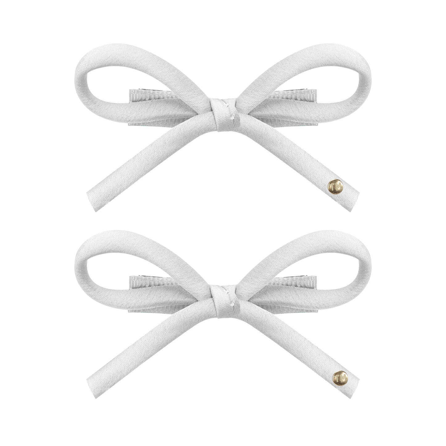 SS26 Satin-Cord Ribbon Mini Bow Clip Set Of 2 (White)