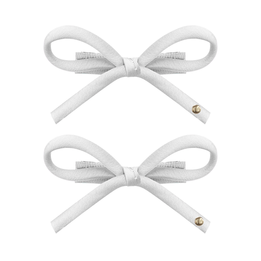 SS26 Satin-Cord Ribbon Mini Bow Clip Set Of 2 (White)