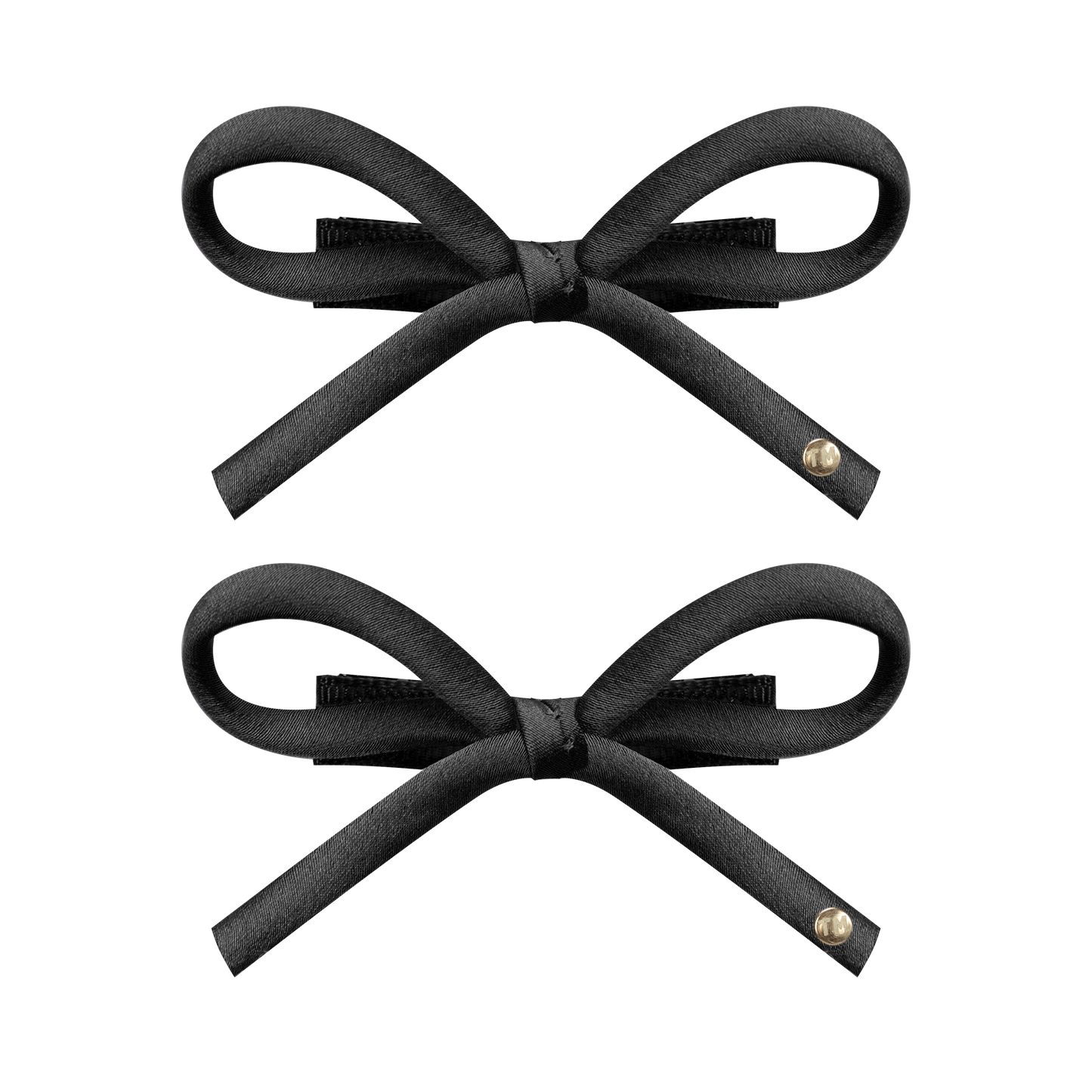 SS26 Satin-Cord Ribbon Mini Bow Clip Set Of 2 (Black)