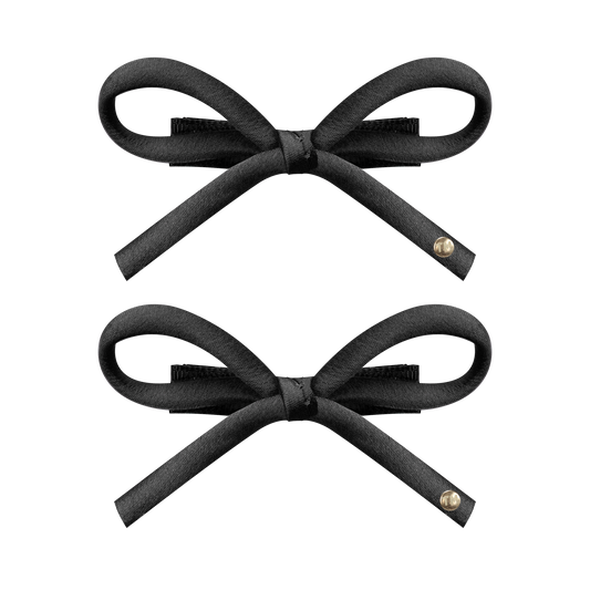SS26 Satin-Cord Ribbon Mini Bow Clip Set Of 2 (Black)