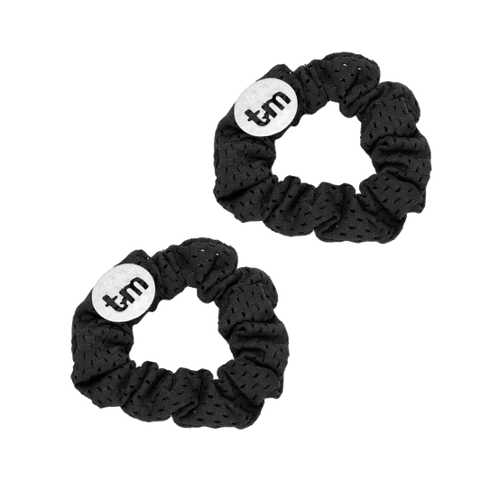 SS24 BLACK MINI SCRUNCHIES-SET OF 2 SPORTS MESH (GLOW IN THE DARK LOGO)