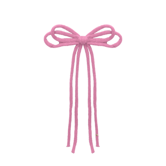 SS26 Knit Ribbon Long Tail Bow Clip (Hot Pink)