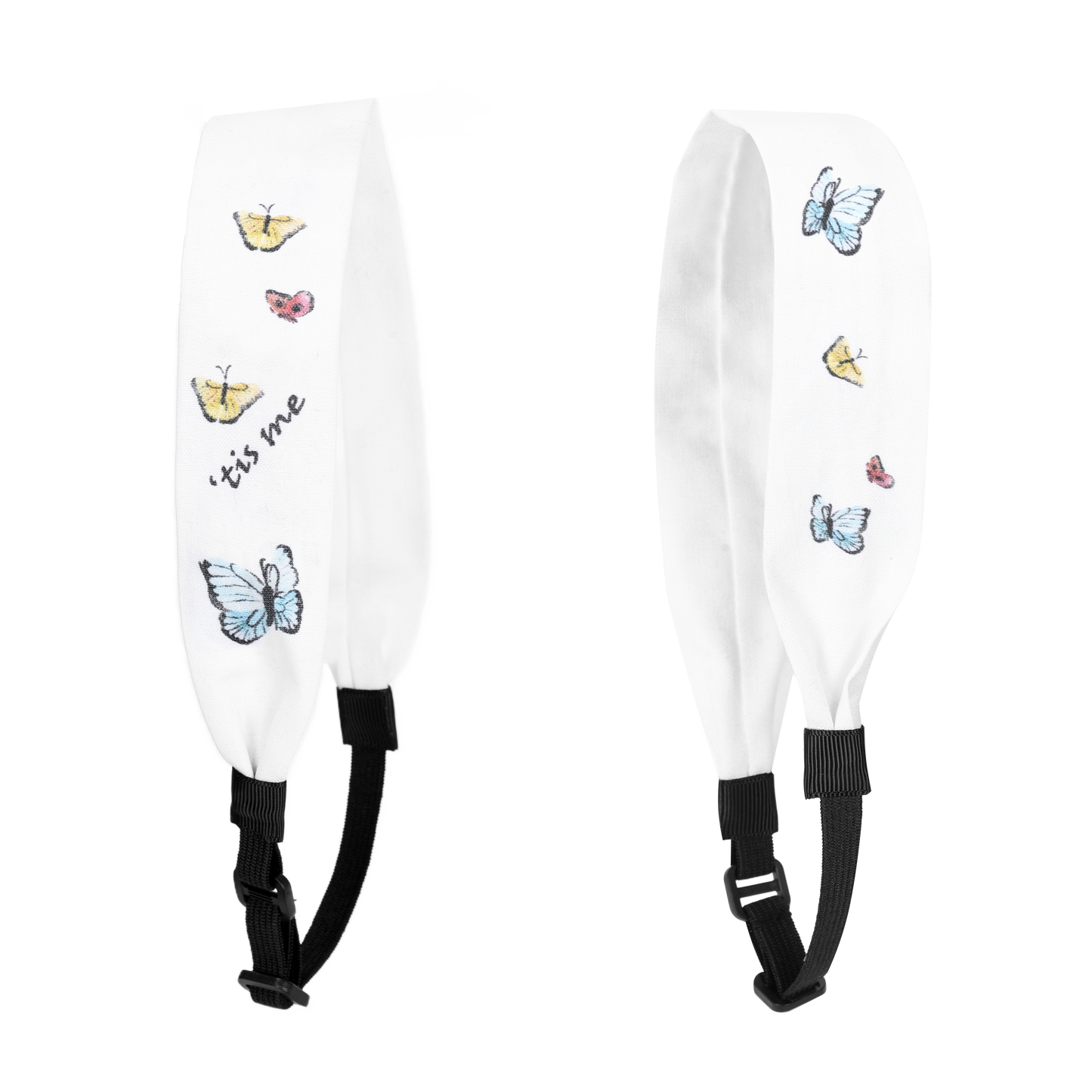 Hand Sketched Print Adjustable Headscarf White (Butterflies)