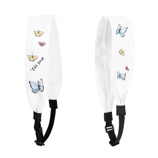 Hand Sketched Print Adjustable Headscarf White (Butterflies)
