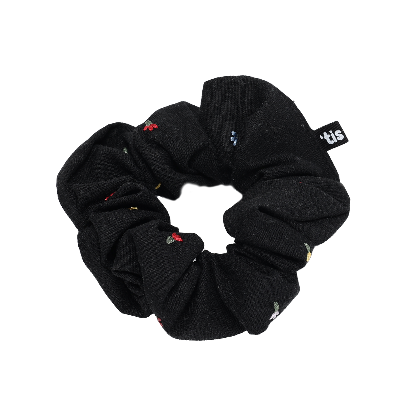 SS24 BLACK SCRUNCHIE LINEN COLORED EMB