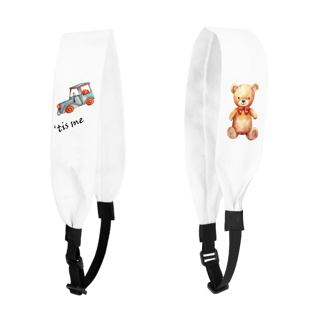 Hand Sketched Print Adjustable Headscarf White (Bear)