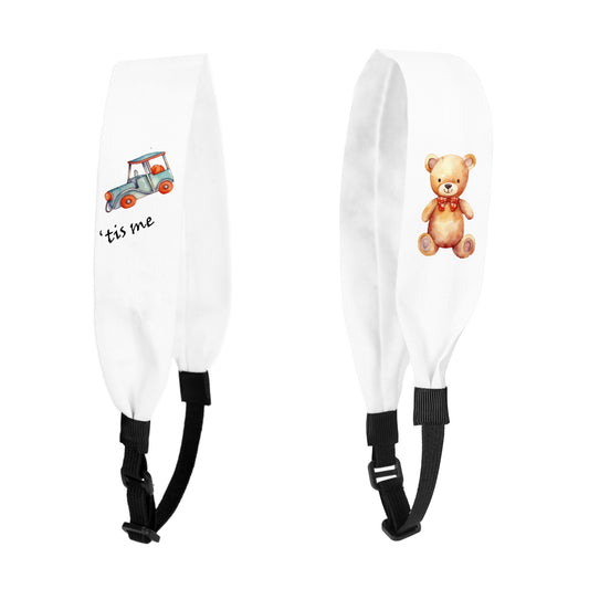 Hand Sketched Print Adjustable Headscarf White (Bear)