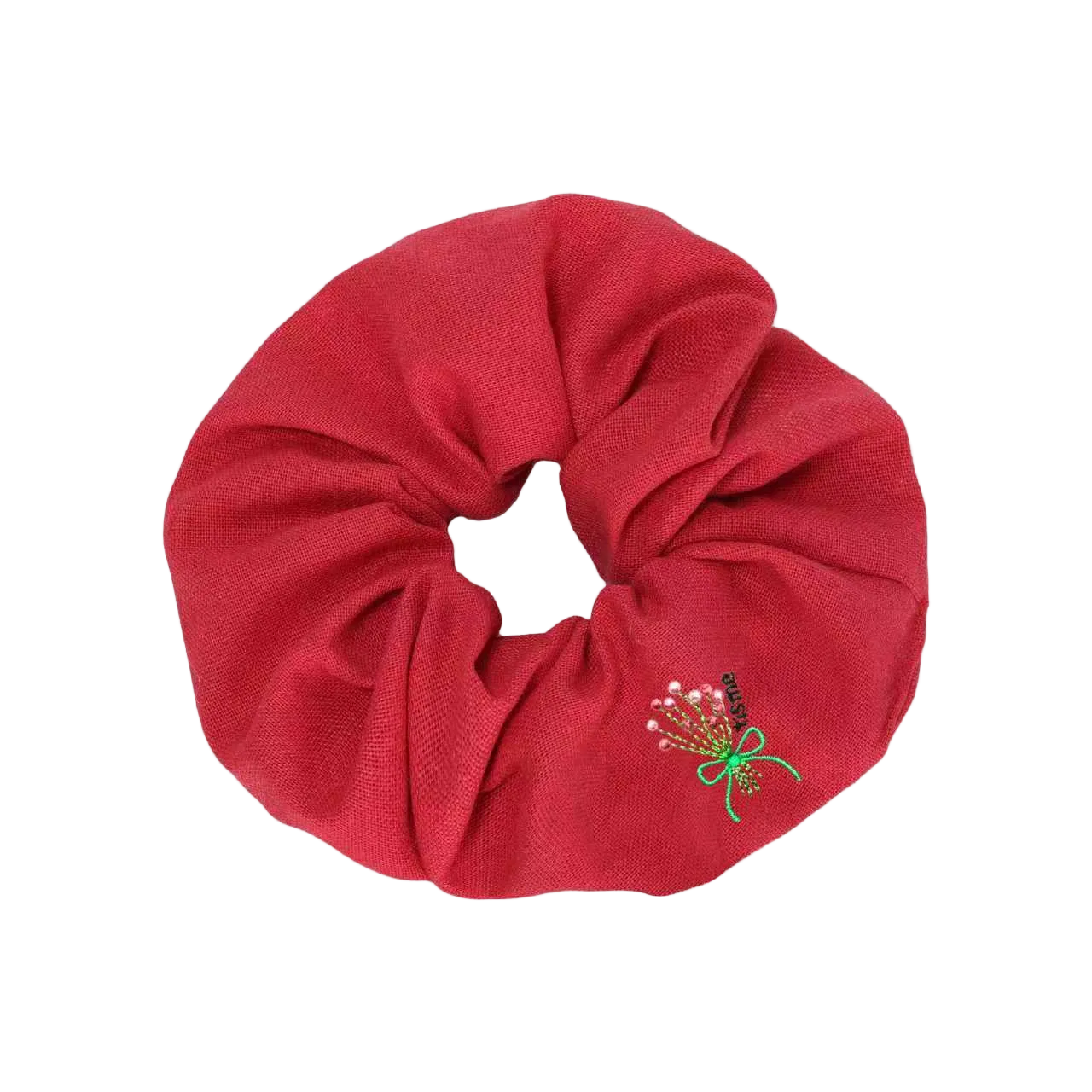 Bouquet Embroidery Knit Collection Scrunchie (Red)