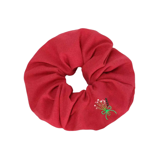Bouquet Embroidery Knit Collection Scrunchie (Red)