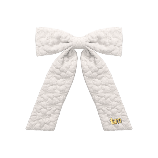 Floral Quilted Collection Large Bow Clip (Cream)