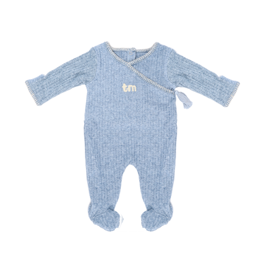 Blue Ribbed Footie 0-3 months