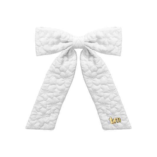 Floral Quilted Collection Large Bow Clip (White)