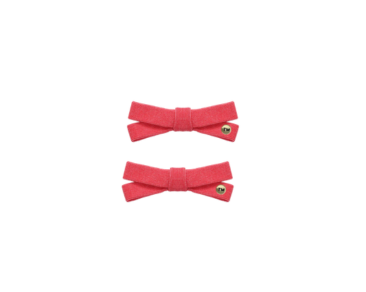 Denim Luggage Logo Collection Mini Bow Clip Set Of 2 (Red)