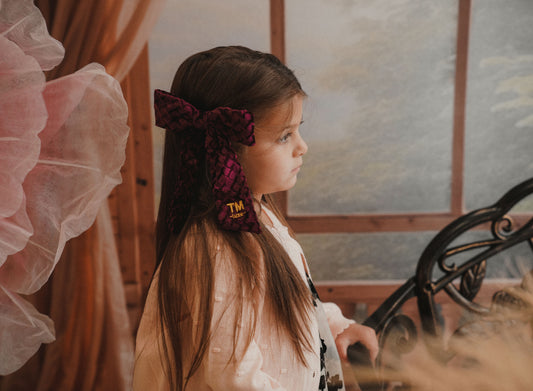 Luxe Velvet Large Bow Clip (Deep Burgundy)