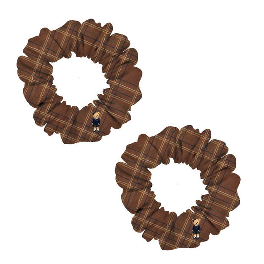 FW26 Tartan Bear Patch Printed Collection Mini Scrunchie Set of 2 (Brown)
