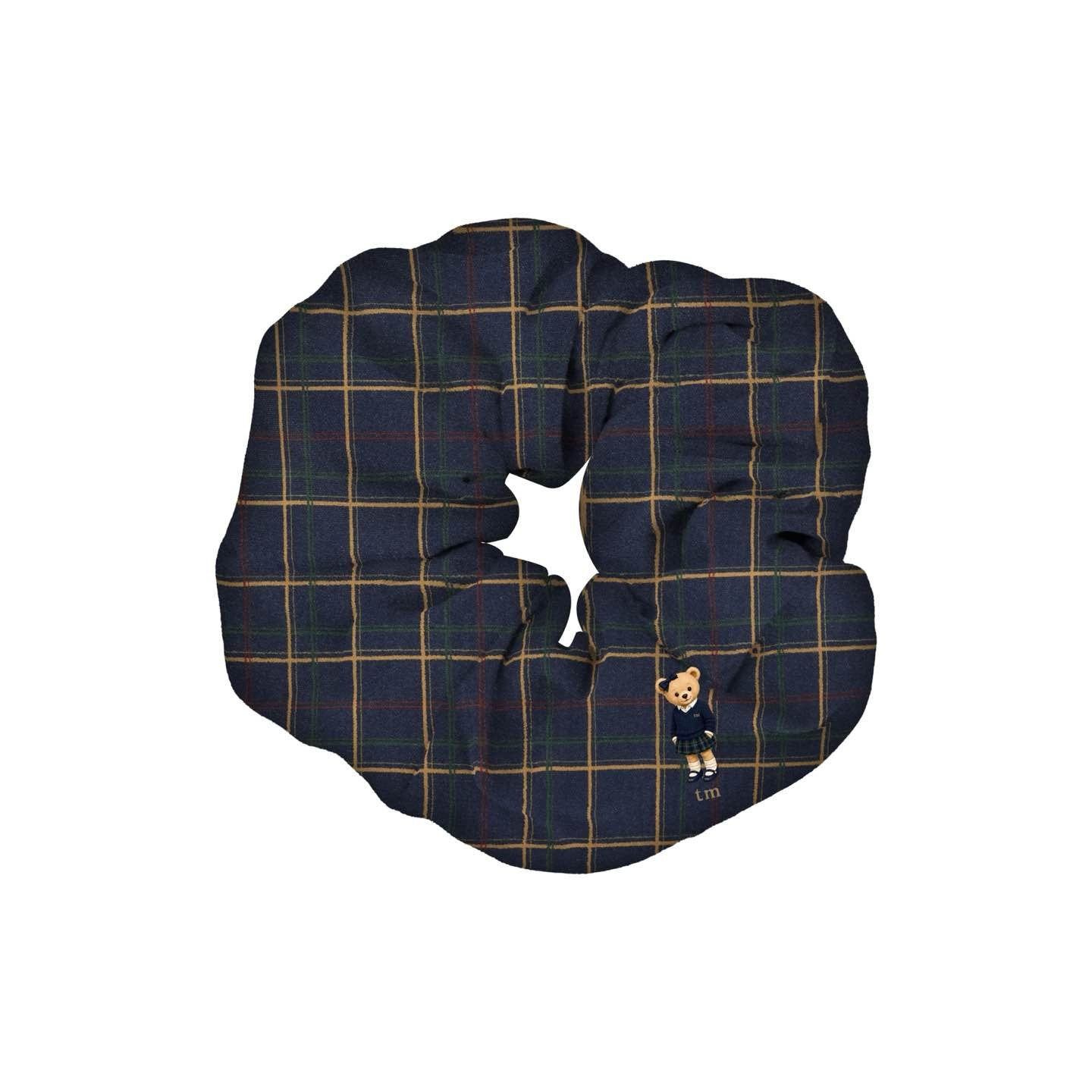 FW26 Tartan Bear Patch Printed Collection Scrunchie (Navy)