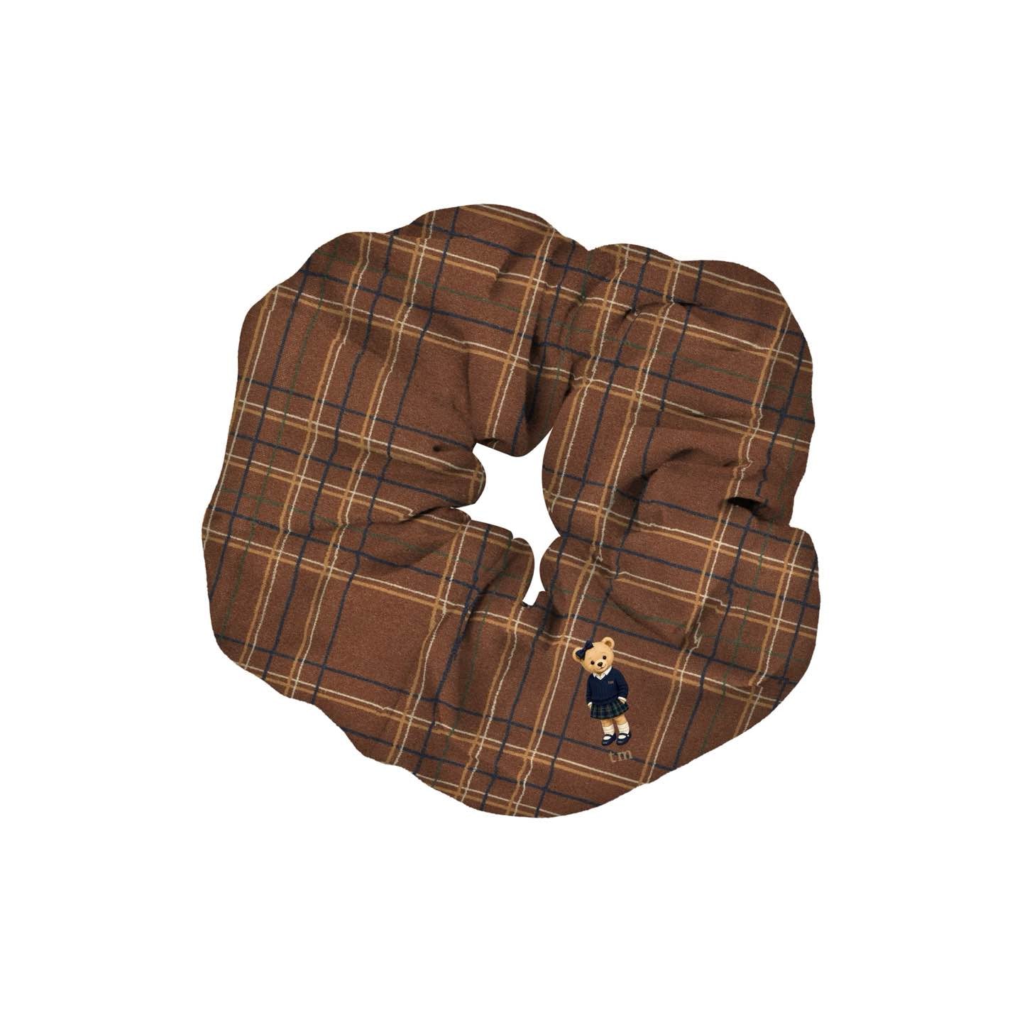 FW26 Tartan Bear Patch Printed Collection Scrunchie (Brown)
