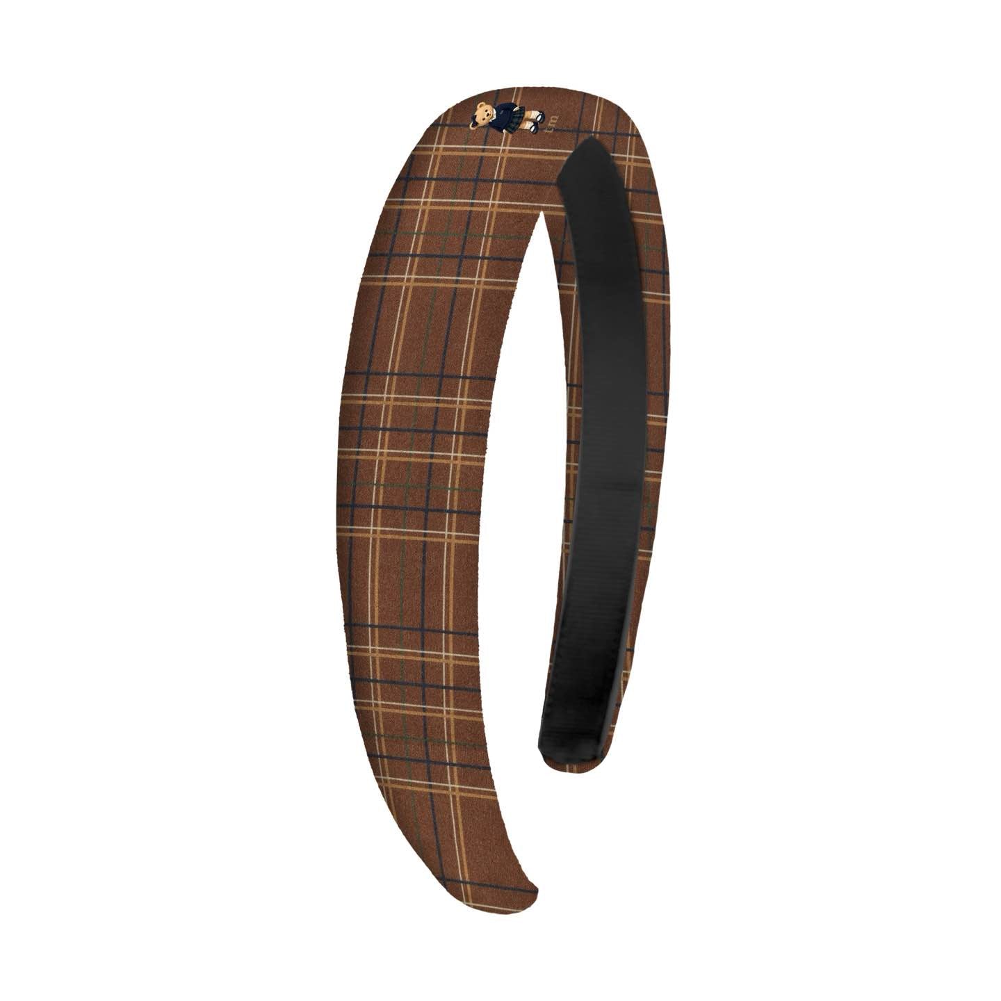 FW26 Tartan Bear Patch Printed Collection Hard Headband Brown