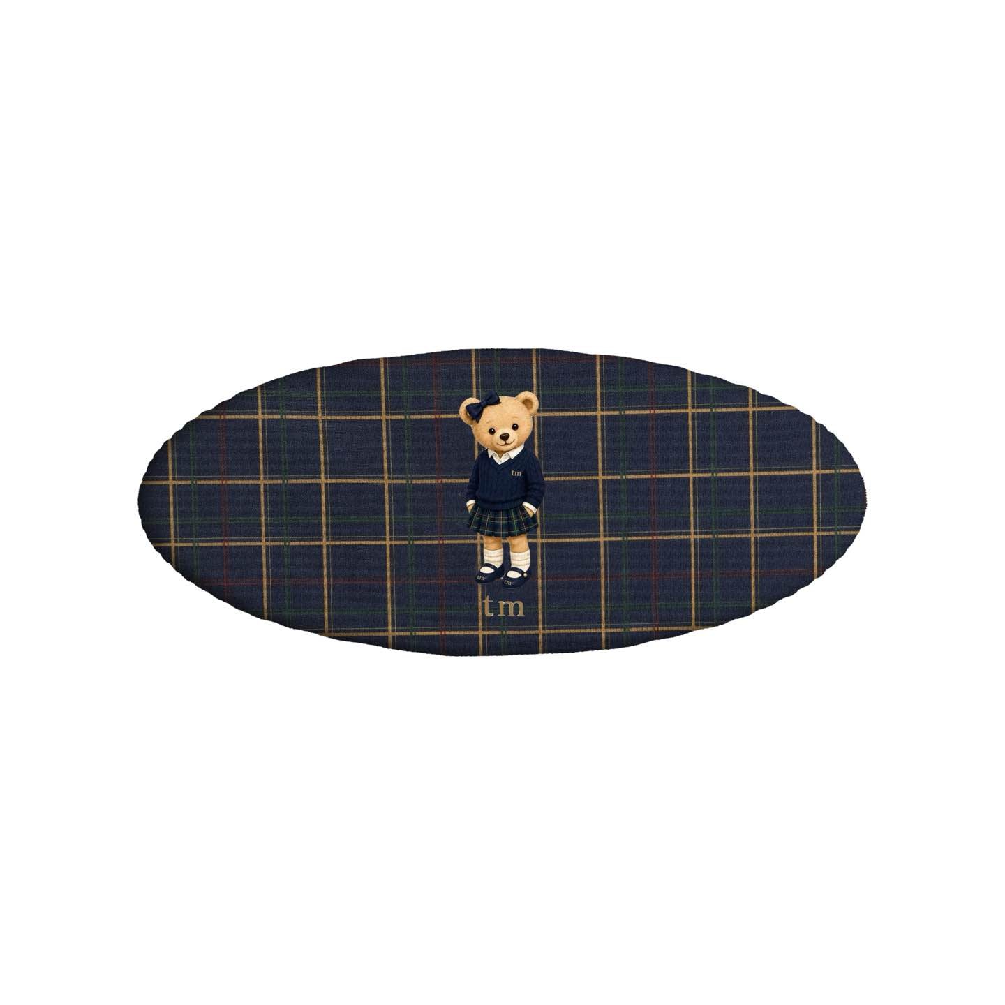 FW26 Tartan Bear Patch Printed Collection Barrette clip (Navy)