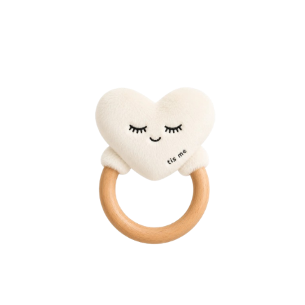 Rattle Teether (Heart, Cream)